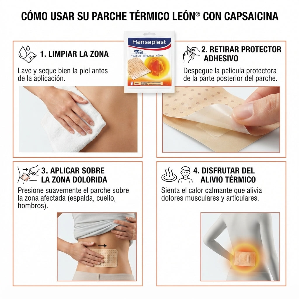 Parche Térmico León - Acción Transdérmica Contra el Dolor Crónico de Espalda - Pack x10